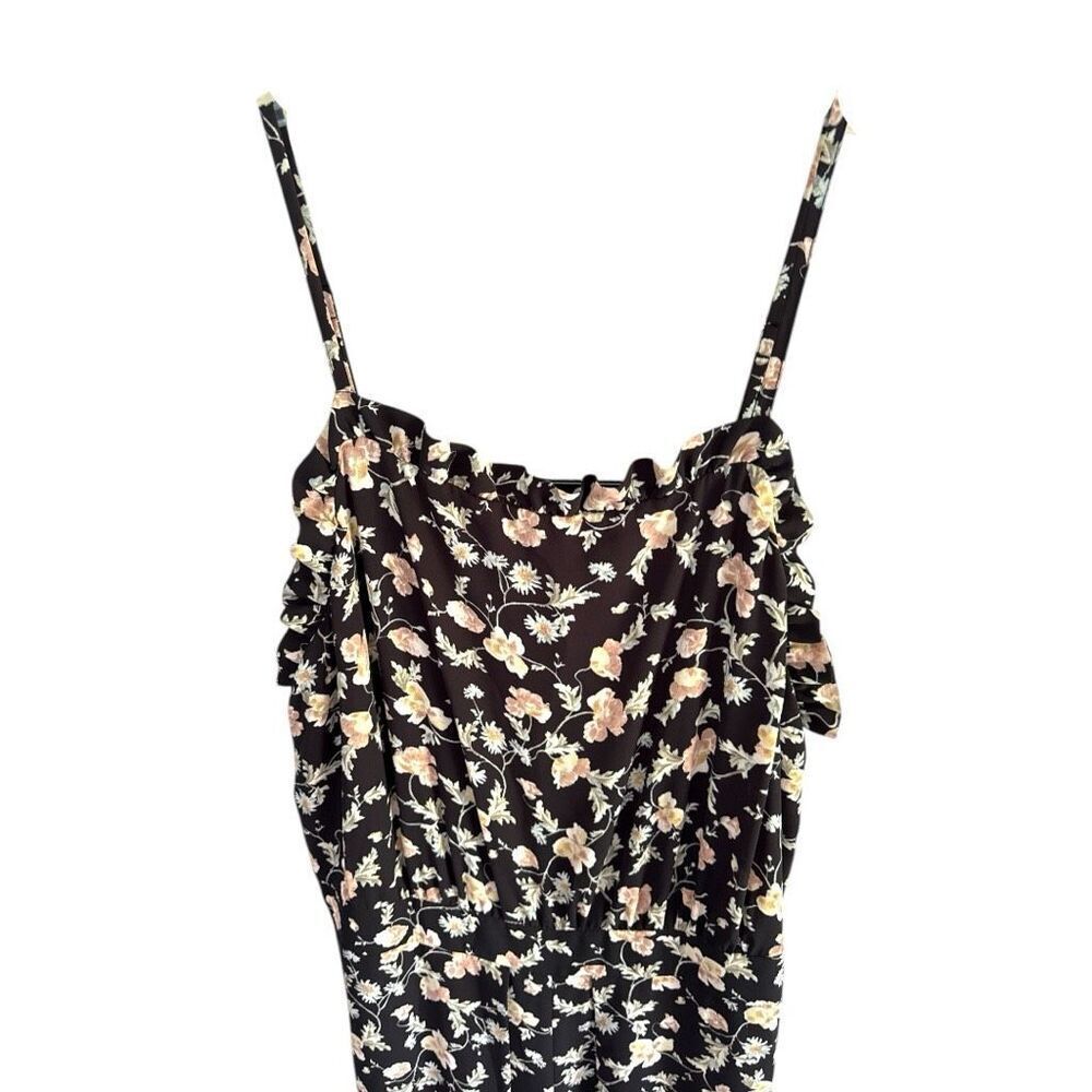 CeCe Black and Floral Pattern Wide Leg Pantsuit with Spaghetti Straps 14 - Picture 4 of 11